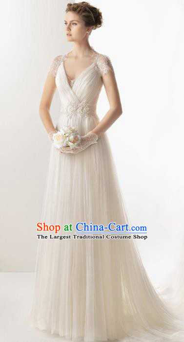 Professional Princess White Veil Wedding Dress Modern Dance Compere Full Dress for Women