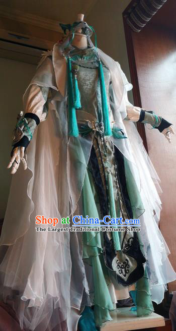 Chinese Traditional Cosplay Female Knight Costume Ancient Swordswoman Green Dress for Women