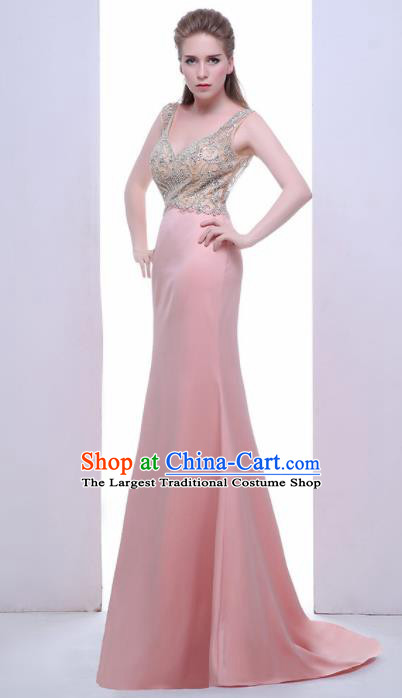 Professional Compere Costume Pink Full Dress Top Grade Modern Dance Princess Wedding Dress for Women