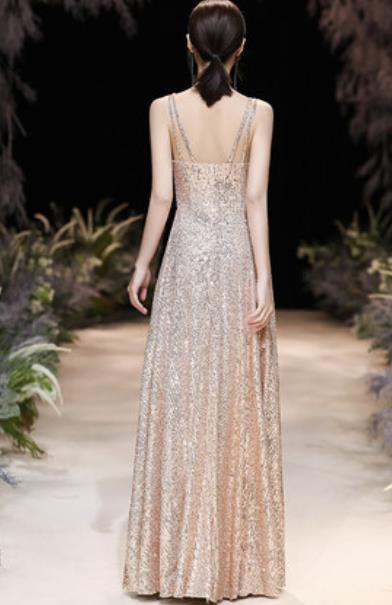 Top Grade Catwalks Golden Paillette Trailing Evening Dress Compere Modern Fancywork Costume for Women