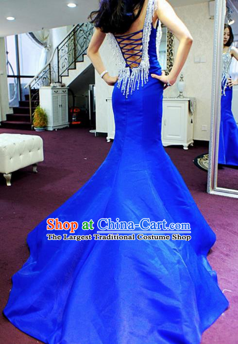 Top Grade Modern Fancywork Royalblue Fishtail Formal Dress Compere Catwalks Costume for Women