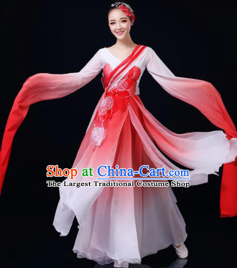 Traditional Chinese Classical Dance Red Dress Umbrella Dance Fan Dance Costume for Women