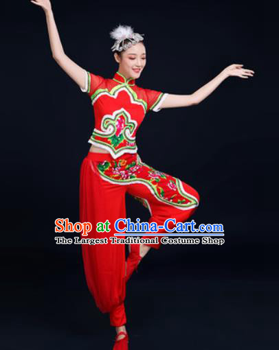 Traditional Chinese Folk Dance Clothing Yangko Dance Fan Dance Red Costume for Women