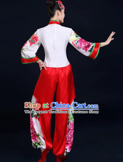 Traditional Chinese Folk Dance Printing Peony Clothing Yangko Dance Fan Dance Costume for Women