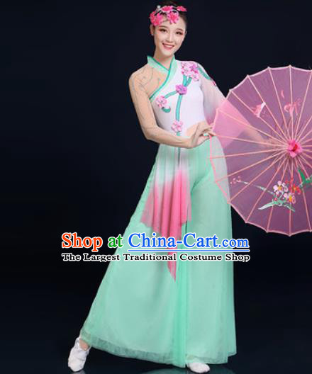 Traditional Chinese Folk Dance Green Veil Clothing Yangko Dance Fan Dance Costume for Women