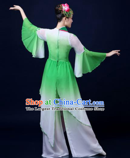 Traditional Chinese Classical Dance Green Veil Dress Umbrella Dance Stage Performance Fan Dance Costume for Women