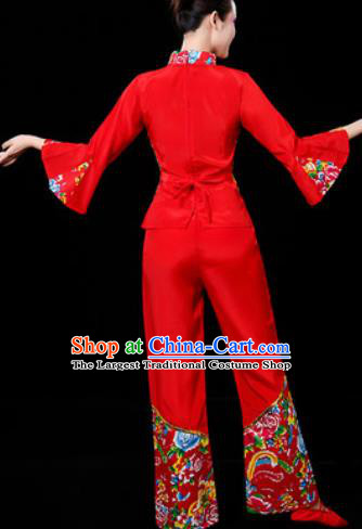 Traditional Chinese Folk Dance Printing Red Clothing Yangko Dance Fan Dance Costume for Women