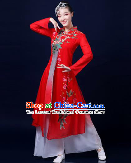 Traditional Chinese Classical Dance Red Dress Umbrella Dance Stage Performance Fan Dance Costume for Women