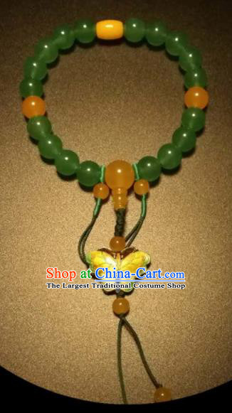 Chinese Traditional Jade Beads Bracelet Handmade Hanfu Blueing Butterfly Bangles for Women