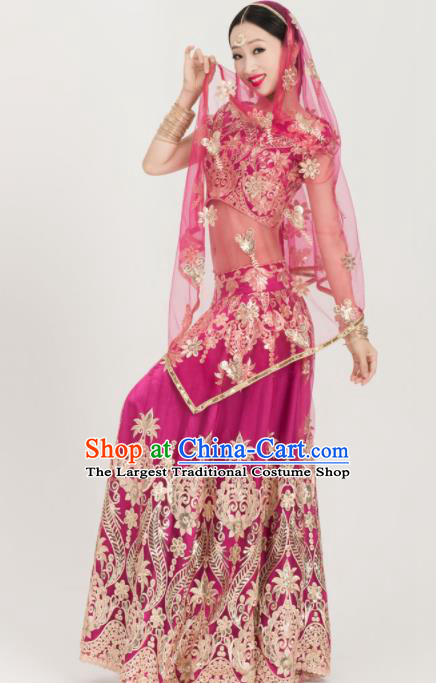 Asian India Sari Traditional Bollywood Costumes South Asia Indian Belly Dance Rosy Dress for Women