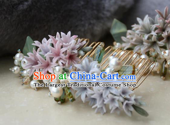 Traditional Chinese Hanfu Hair Accessories Ancient Princess Blue Hyacinth Hair Comb for Women