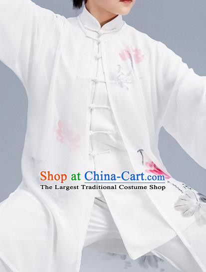 Asian Chinese Martial Arts Wushu Printing Lotus Costume Traditional Tai Ji Kung Fu Training Uniform for Women