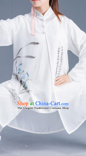 Asian Chinese Traditional Martial Arts Ink Painting Orchid Costume Tai Ji Kung Fu Training Uniform for Women