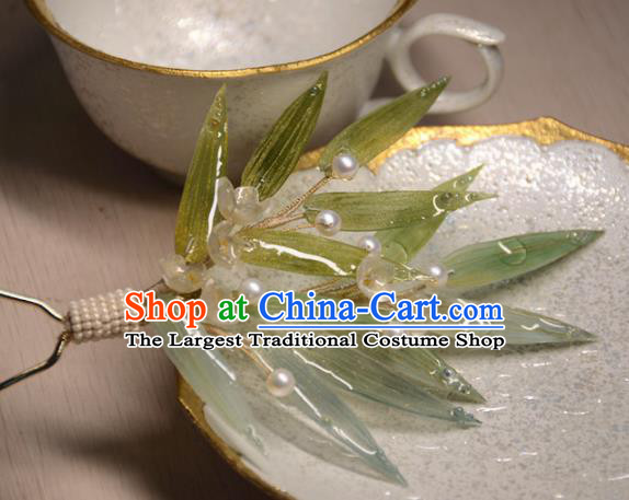 Traditional Chinese Hanfu Hair Accessories Ancient Princess Green Bamboo Leaf Hairpins for Women