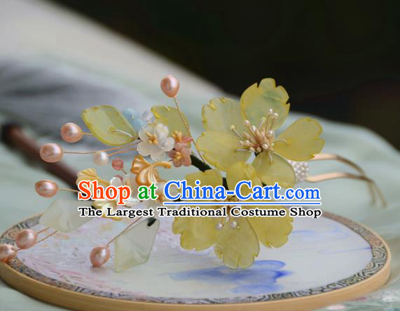 Traditional Chinese Hanfu Pearls Ginkgo Leaf Hair Clip Hair Accessories Ancient Princess Hairpins for Women