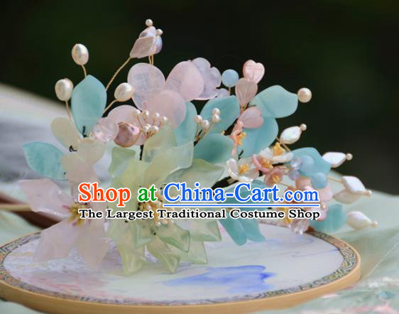 Traditional Chinese Hanfu Green Peony Hair Clip Hair Accessories Ancient Princess Hairpins for Women