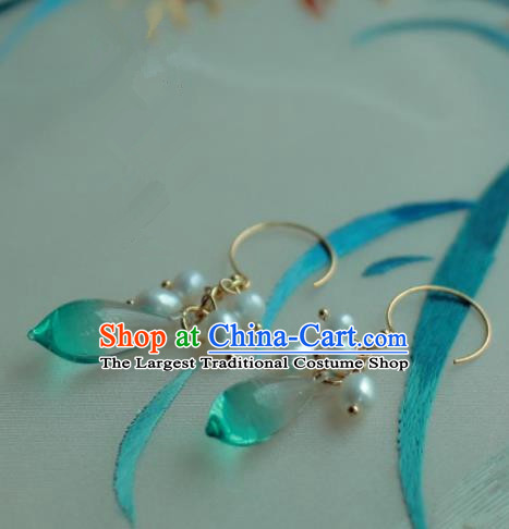 Traditional Chinese Hanfu Accessories Ancient Princess Coloured Glaze Pearl Earrings for Women