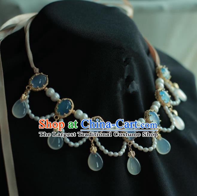Traditional Chinese Hanfu Accessories Ancient Princess Blue Agate Necklace for Women