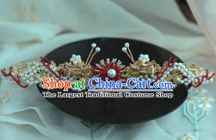 Traditional Chinese Hanfu Pearls Dragon Hair Crown Hair Accessories Ancient Princess Hairpins for Women