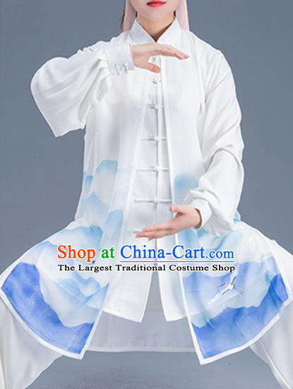 Asian Chinese Traditional Martial Arts Kung Fu Printing Crane Costume Tai Ji Training Group Competition Uniform for Women