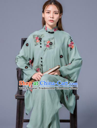Asian Chinese Martial Arts Traditional Kung Fu Green Costume Tai Ji Training Group Competition Uniform for Women