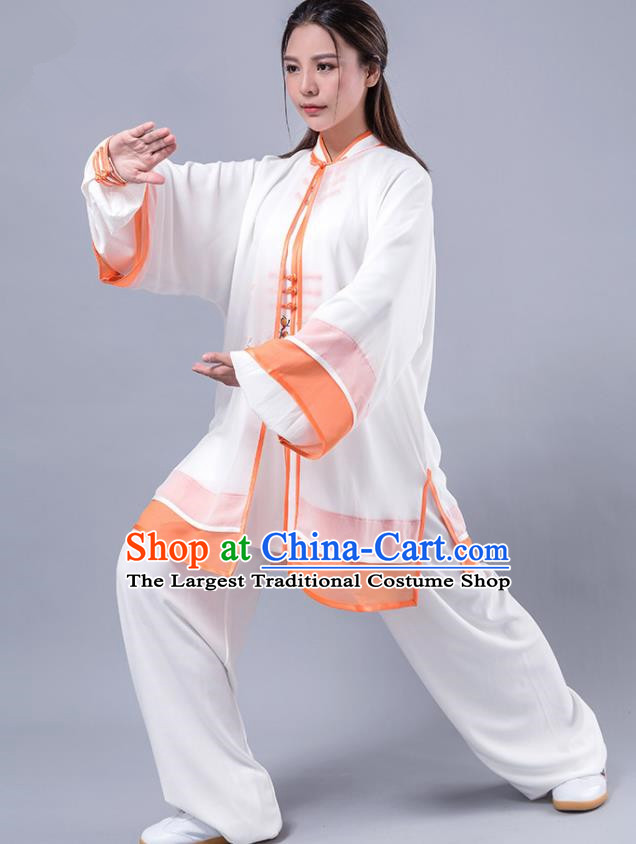 Asian Chinese Martial Arts Traditional Kung Fu Costume Tai Ji Training Group Competition Printing Orange Uniform for Women
