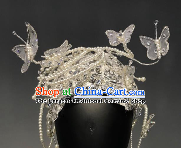 Top Grade Halloween Stage Performance Hair Accessories Brazilian Carnival Pearls Butterfly Headwear for Women