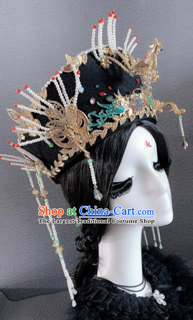 Traditional Chinese Ancient Palace Queen Phoenix Coronet Headwear Qing Dynasty Manchu Hair Accessories for Women