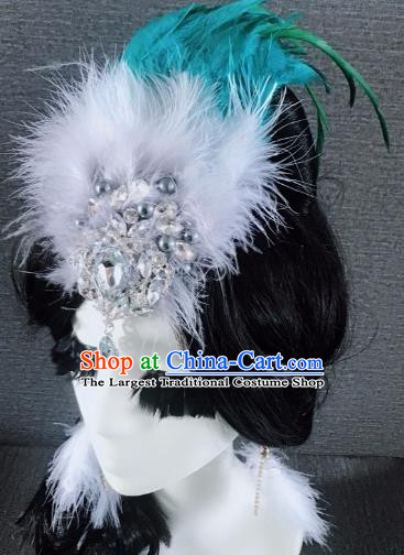 Top Grade Stage Performance Green Feather Hair Accessories Brazilian Carnival Halloween Headwear for Women