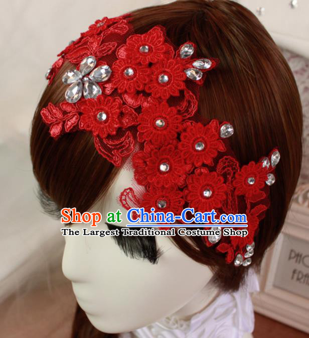 Top Grade Princess Hair Accessories Bride Red Lace Hair Stick Headwear for Women