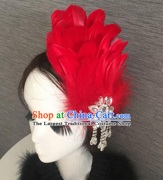 Top Grade Halloween Red Feather Hair Stick Headwear Brazilian Carnival Hair Accessories for Women