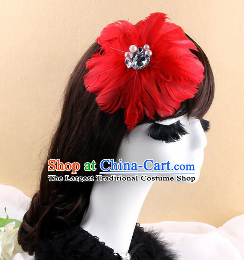 Top Grade Bride Red Feather Round Hair Claw Headwear Brazilian Carnival Hair Accessories for Women