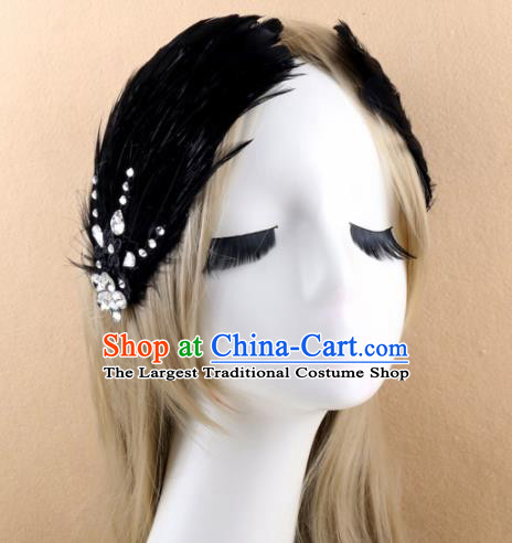 Top Grade Baroque Princess Black Feather Hair Claw Headwear Wedding Bride Hair Accessories for Women