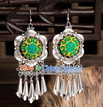 Top Grade Chinese Traditional Ethnic Accessories Miao Nationality Green Embroidered Earrings for Women