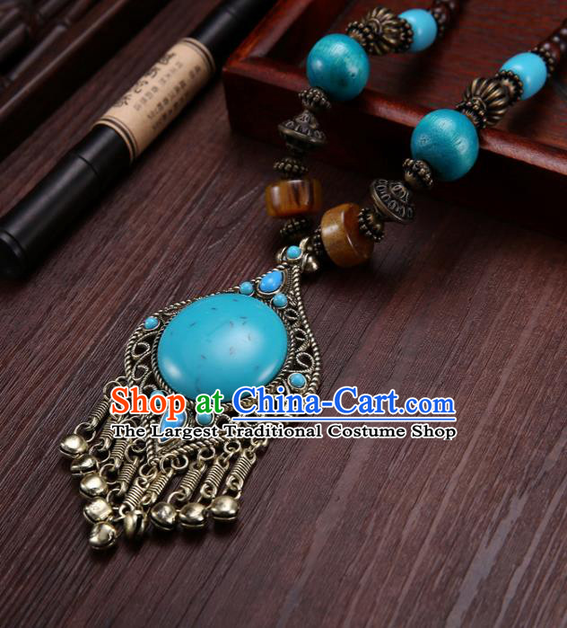 Handmade Chinese Tibetan Ethnic Blue Necklace Traditional Zang Nationality Necklet Accessories for Women
