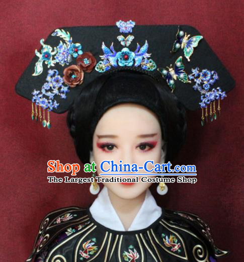 Chinese Ancient Imperial Consort Cloisonne Headwear Traditional Qing Dynasty Manchu Queen Hairpins Hair Accessories for Women