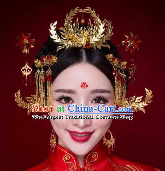 Chinese Ancient Bride Hairpins Phoenix Coronet Traditional Palace Wedding Hair Accessories Complete Set for Women