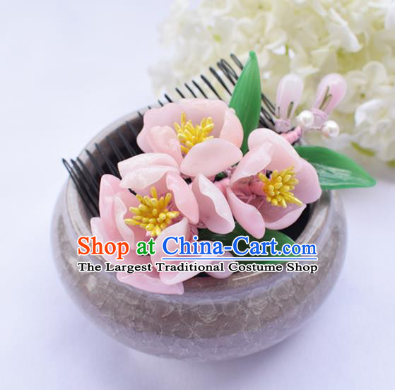 Chinese Ancient Princess Pink Flowers Hair Comb Hairpins Traditional Hanfu Hair Accessories for Women