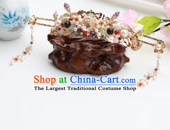 Chinese Ancient Princess Pearls Hair Coronet Hairpins Traditional Hanfu Hair Accessories for Women