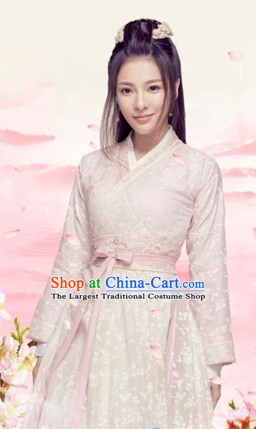 Chinese Northern and Southern Dynasties Swordswoman Pink Hanfu Dress Ancient Nobility Lady Embroidered Historical Costume for Women
