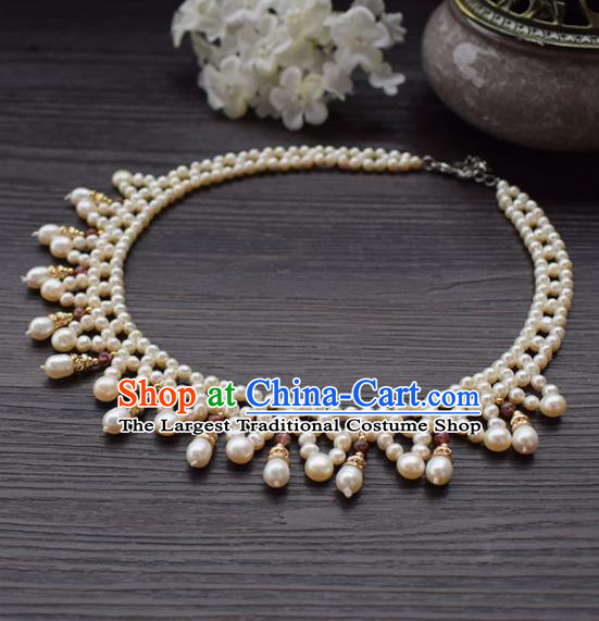 Handmade Chinese Hanfu Pearls Necklace Traditional Ancient Princess Necklet Accessories for Women