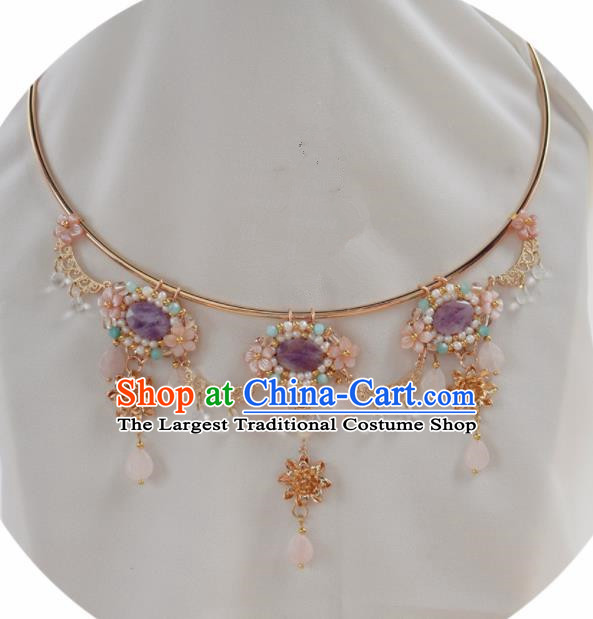 Handmade Chinese Hanfu Purple Shell Necklace Traditional Ancient Princess Necklet Accessories for Women