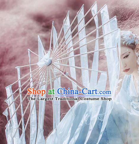 Handmade Chinese Traditional White Ribbon Tassel Umbrellas Ancient Princess Umbrella