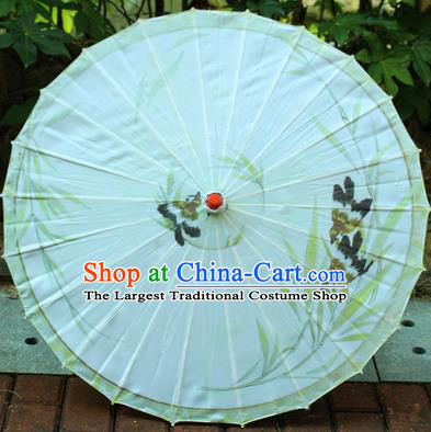 Handmade Chinese Traditional Printing Green Bamboo Leaf Oiled Paper Umbrellas Ancient Princess Umbrella