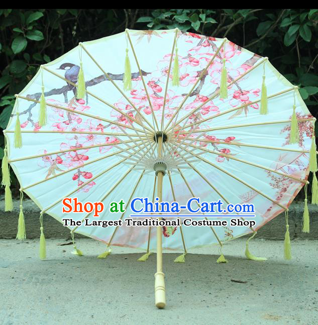 Handmade Chinese Traditional Printing Plum Tassel Oiled Paper Umbrellas Ancient Princess Umbrella
