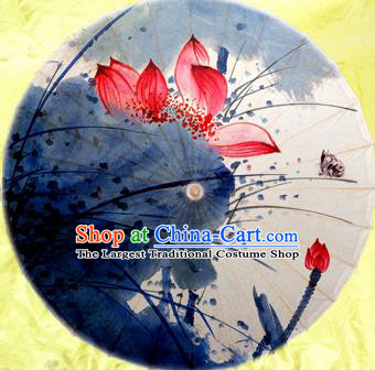 Chinese Ancient Oiled Paper Umbrella Traditional Handmade Printing Red Lotus Umbrellas