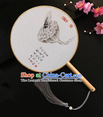 Chinese Handmade Classical Palace Fans Ink Painting Lotus Seedpod Silk Round Fan for Women