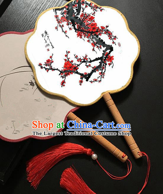Chinese Handmade Classical Palace Fans Traditional Printing Plum Blossom Hanfu Fan for Women