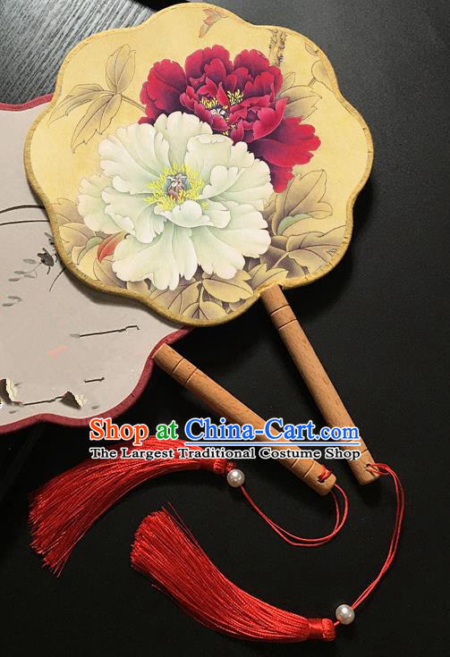 Chinese Handmade Classical Palace Fans Traditional Printing Peony Hanfu Fan for Women