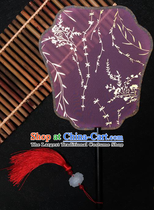 Chinese Handmade Classical Palace Fans Traditional Gilding Purple Silk Fan for Women